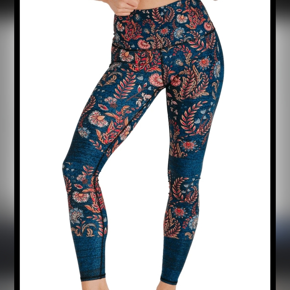 Floral Patterned Blue Leggings